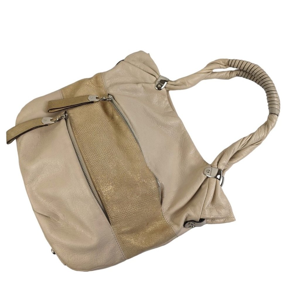 B. Makowsky Cream Mixed Leather Large Tote Bag